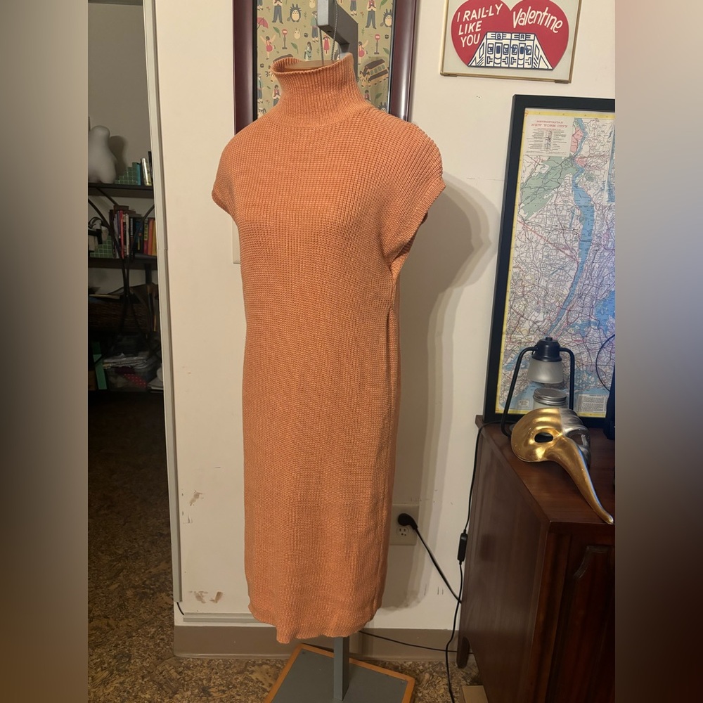 CALVIN KLEIN COLLECTION *VINTAGE: 100%COTTON Funnel neck Knit Dress SZ. L (PINK)